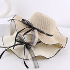 Aba ondulada elegante e versátil casual respirável arco decoração ao ar livre parque de viagem piquenique praia férias sol sombreamento chapéu