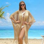 Malha de crochê feminino escavar roupa de banho, maiô cobrir, maiô, cardigan para piscina de praia, quimono brilho brilho