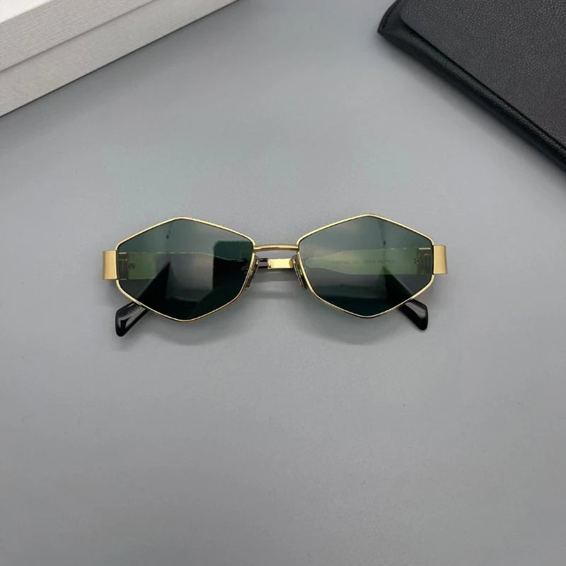 Metal pequeno quadro poligonal óculos de sol feminino moda punk losango óculos de sol para mulher na moda 2024 vintage diamante eyewear