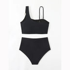 Biquíni feminino de cintura alta, alças finas, estilingue, push up, regata separada, duas peças, roupa de banho sem costas