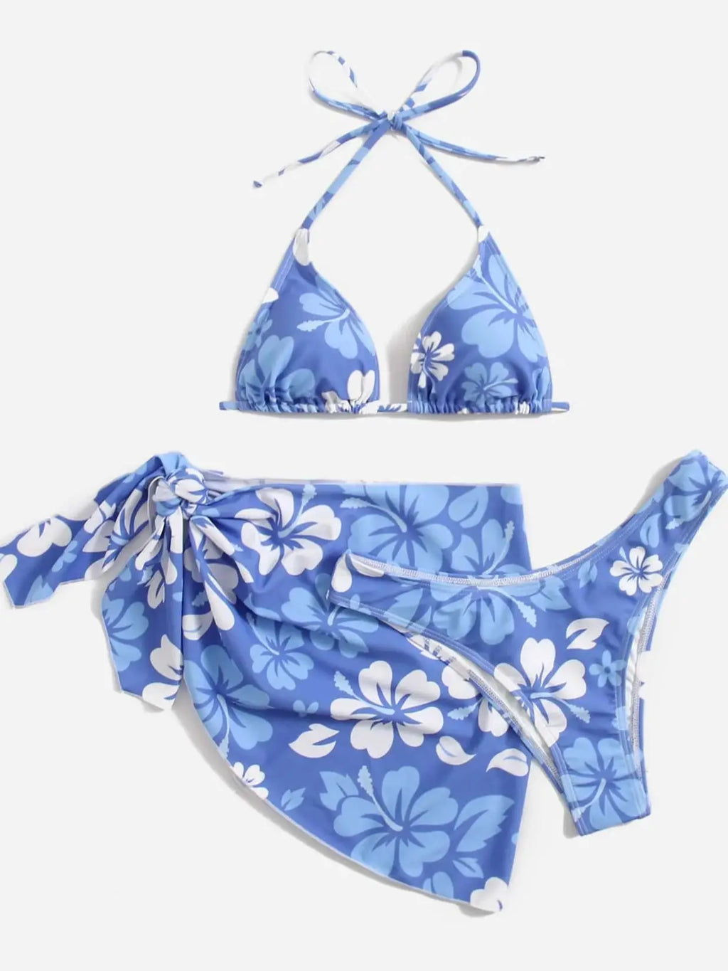 Conjunto de três peças de biquíni com saia de maiô sexy europeu e americano