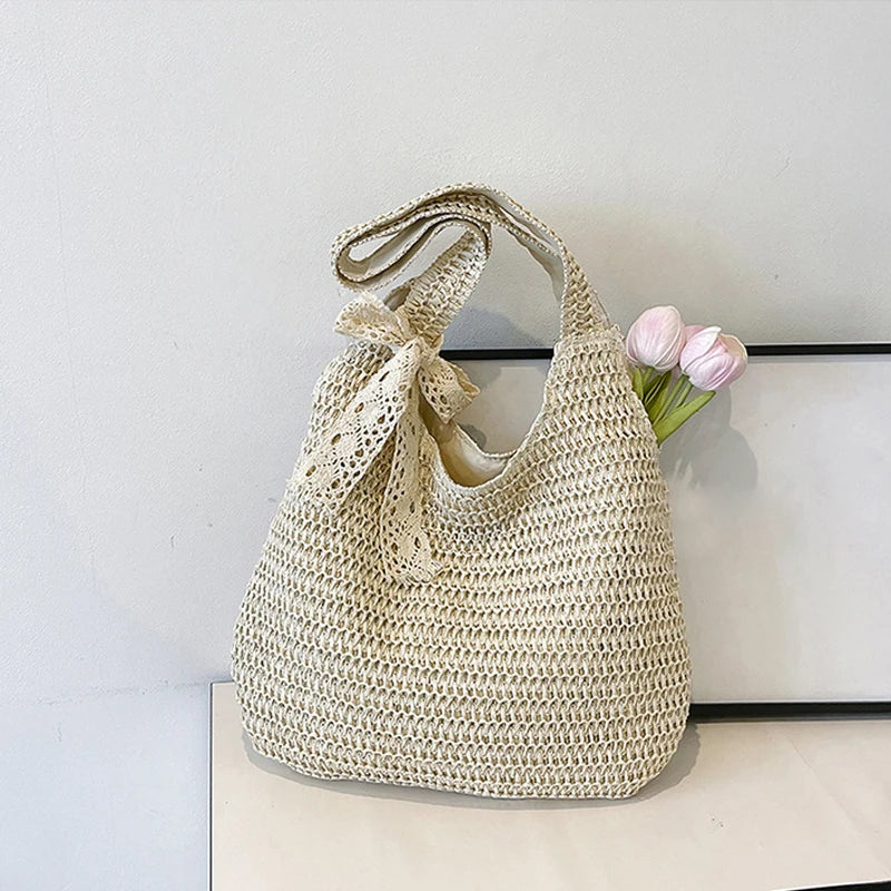 Moda rattan mulheres sacos de ombro tecido bolsas femininas grande capacidade verão praia sacos palha casual tote bolsas
