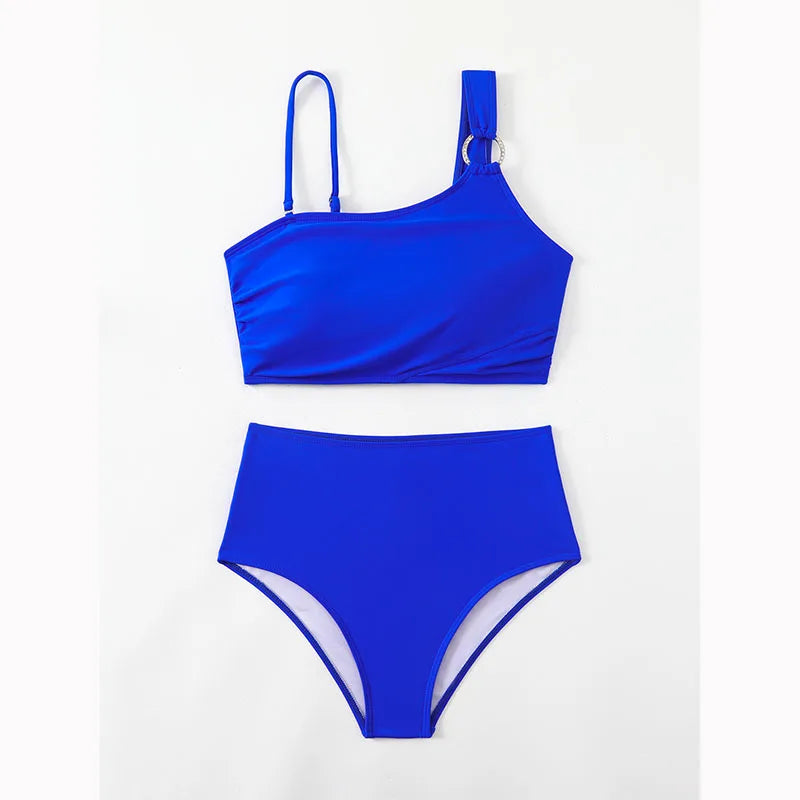 Biquíni feminino de cintura alta, alças finas, estilingue, push up, regata separada, duas peças, roupa de banho sem costas