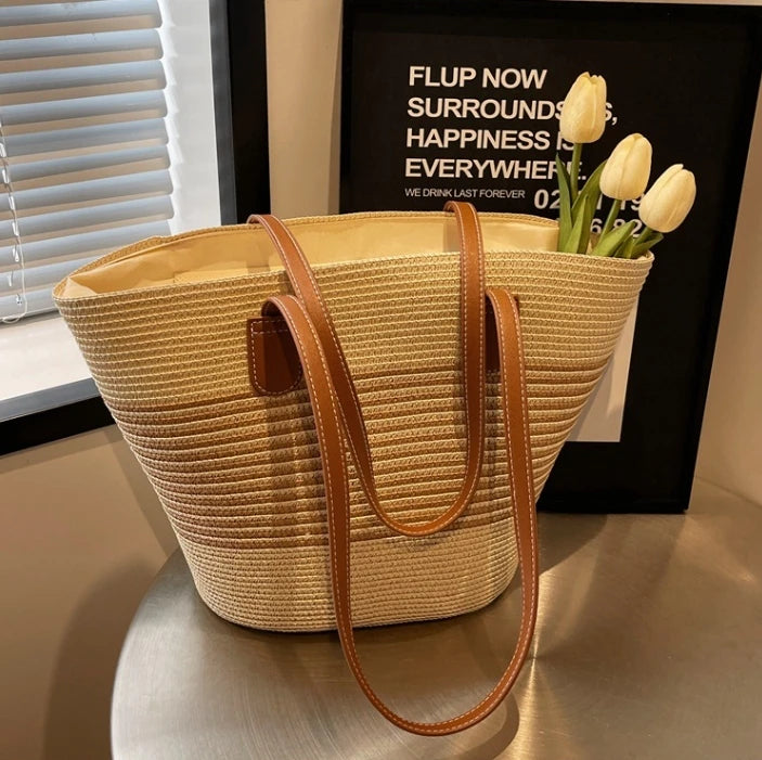 Bolsa de palha feminina verão inswind 2024 nova praia à beira-mar viagem ao ar livre férias grande capacidade bolsa de ombro