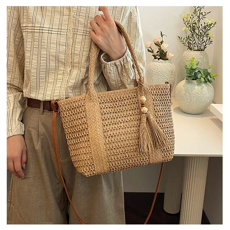 Palha tecelagem verão preguiçoso vento sacola grande capacidade moda versátil sacos feminino 2025 marca casual férias sacos de ombro