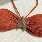 Metal estrela do mar marrom bandeau biquinis define 3 peça sexy maiôs cobrir mulheres 2025 férias banho de corte alto banhista beach wear