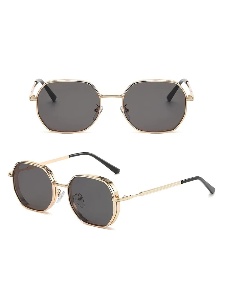 Novo retro óculos de sol das mulheres dos homens moda poligonal armação de metal óculos de sol masculino marca luxo designer uv400