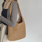Moda rattan mulheres sacos de ombro tecido bolsas femininas grande capacidade verão praia sacos palha casual tote bolsas