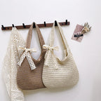 Moda rattan mulheres sacos de ombro tecido bolsas femininas grande capacidade verão praia sacos palha casual tote bolsas
