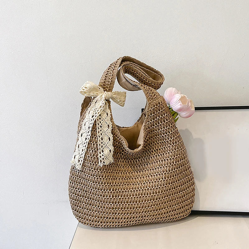 Moda rattan mulheres sacos de ombro tecido bolsas femininas grande capacidade verão praia sacos palha casual tote bolsas