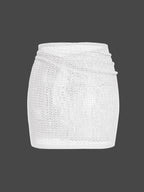 Saia curta de malha feminina com alças ocas e fenda, camisa sexy de praia para o verão