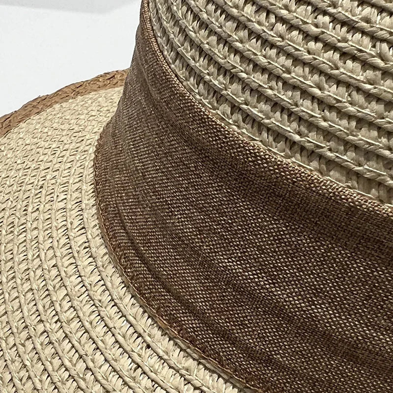 2025 verão feminino grande arco chapéu de palha portátil dobrável férias praia viseiras de sol mão tecido cor sólida feminino pára-sol bonnet boné