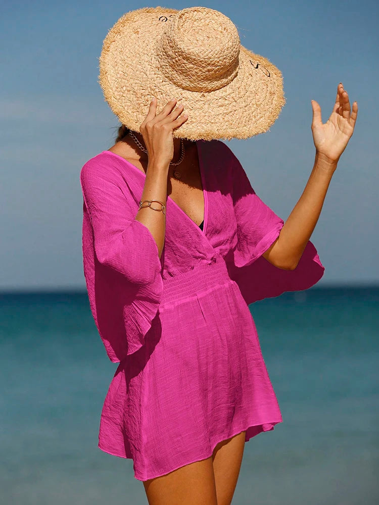 Sexy roupa de banho com decote em v maiô feminino sem costas praia cobrir sarong túnica beach wear férias roupa de banho beach wear