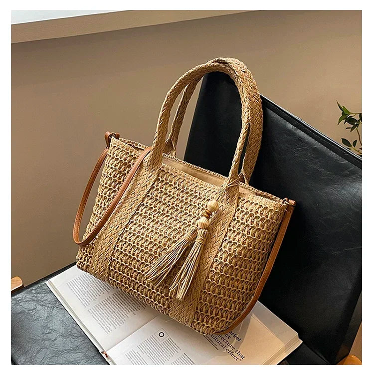 Palha tecelagem verão preguiçoso vento sacola grande capacidade moda versátil sacos feminino 2025 marca casual férias sacos de ombro