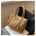 Palha tecelagem verão preguiçoso vento sacola grande capacidade moda versátil sacos feminino 2025 marca casual férias sacos de ombro