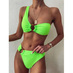 Sexy bandeau bikini maiô anel de ombro único cor pura fino ajuste roupa de banho feminina cross-border beachwear tankini conjunto