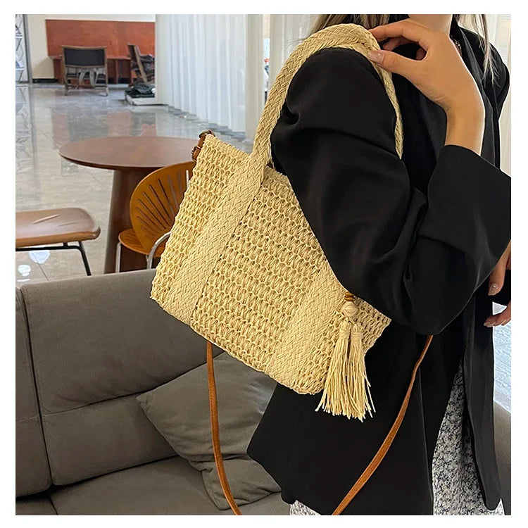 Palha tecelagem verão preguiçoso vento sacola grande capacidade moda versátil sacos feminino 2025 marca casual férias sacos de ombro