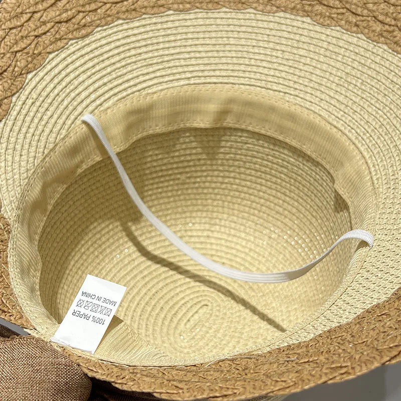 2025 verão feminino grande arco chapéu de palha portátil dobrável férias praia viseiras de sol mão tecido cor sólida feminino pára-sol bonnet boné