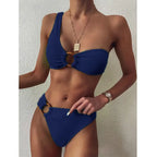Sexy bandeau bikini maiô anel de ombro único cor pura fino ajuste roupa de banho feminina cross-border beachwear tankini conjunto