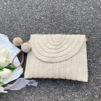 Bolsa de ombro crossbody de palha artesanal para meninas envelope tecido verão pequena bola de cabelo cluth