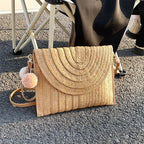 Bolsa de ombro crossbody de palha artesanal para meninas envelope tecido verão pequena bola de cabelo cluth