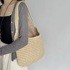 Moda rattan mulheres sacos de ombro tecido bolsas femininas grande capacidade verão praia sacos palha casual tote bolsas