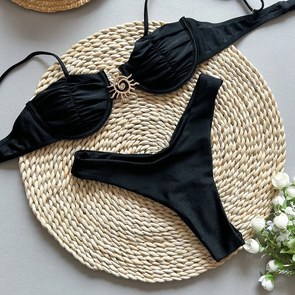 Sexy 2025 push up bikini conjunto de duas peças banho alta corte biquini tanga maiô verão branco brasileiro maiô beachwear