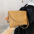 Bolsa de ombro crossbody de palha artesanal para meninas envelope tecido verão pequena bola de cabelo cluth