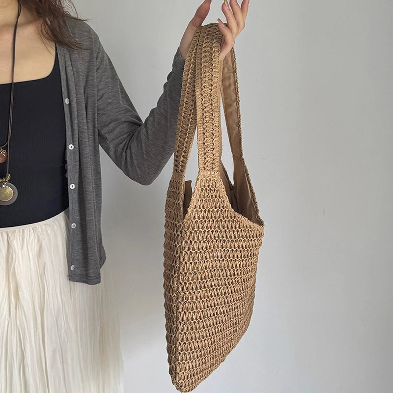 Moda rattan mulheres sacos de ombro tecido bolsas femininas grande capacidade verão praia sacos palha casual tote bolsas