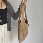 Moda rattan mulheres sacos de ombro tecido bolsas femininas grande capacidade verão praia sacos palha casual tote bolsas