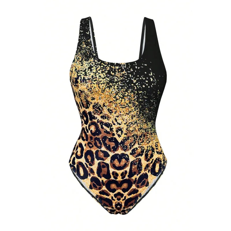 Novo sexy impresso biquíni tie dye leopardo impressão sem costas esportes maiô feminino conjunto de biquíni de uma peça