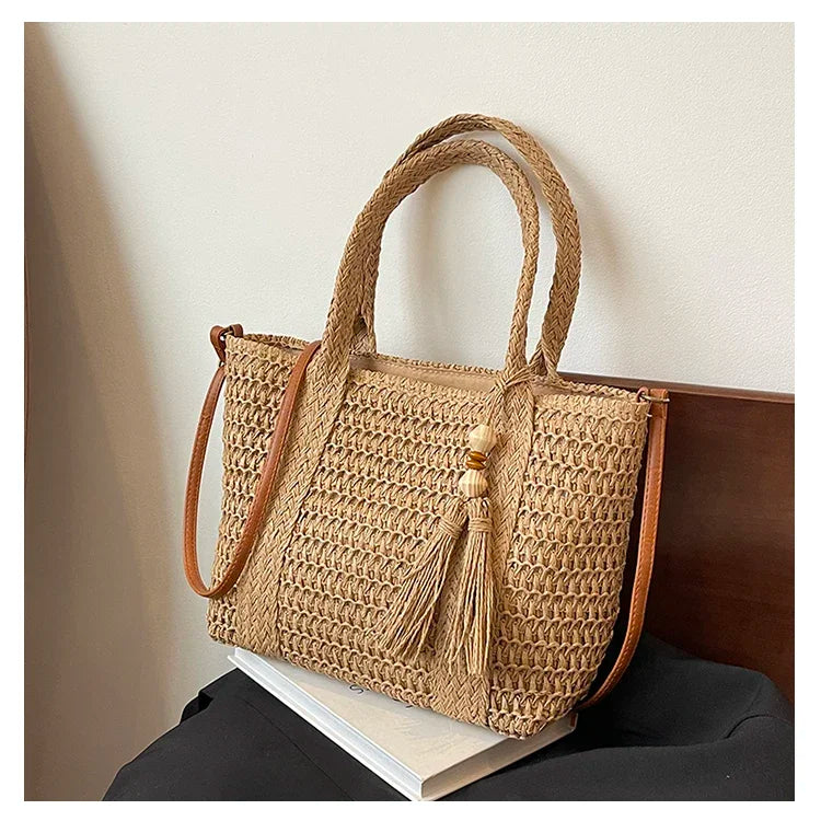 Palha tecelagem verão preguiçoso vento sacola grande capacidade moda versátil sacos feminino 2025 marca casual férias sacos de ombro