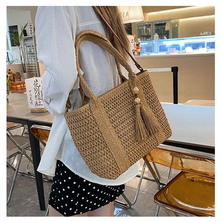 Palha tecelagem verão preguiçoso vento sacola grande capacidade moda versátil sacos feminino 2025 marca casual férias sacos de ombro