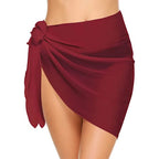 Sarongs curtos femininos para maiô, envoltório de biquíni de praia, saia curta pura, lenço de chiffon, coberturas para roupas de banho